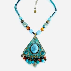 Artisan Turquoise and Gold Statement Necklace